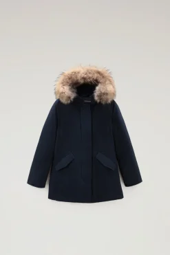Parka>Woolrich Arctic Parka Da Bambina Con Pelliccia Removibile Melton Blue