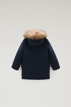 Parka>Woolrich Arctic Parka In Ramar Cloth Da Bambino Con Pelliccia Removibile Melton Blue