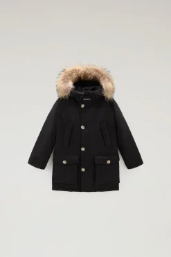 Parka>Woolrich Arctic Parka In Ramar Cloth Da Bambino Con Pelliccia Removibile Black