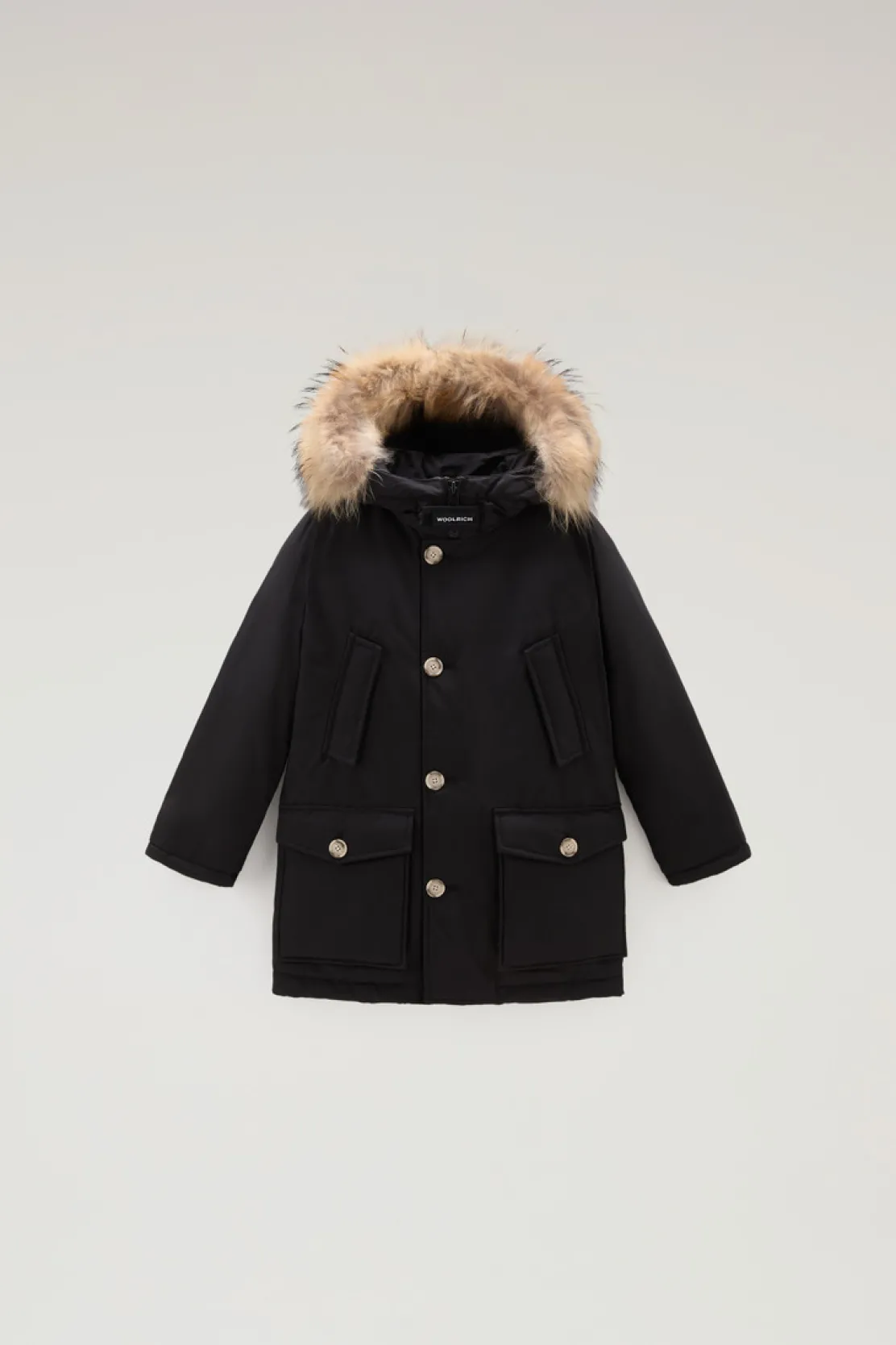 Parka>Woolrich Arctic Parka In Ramar Cloth Da Bambino Con Pelliccia Removibile Black