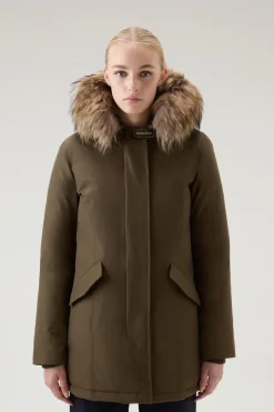 Parka>Woolrich Arctic Parka In Ramar Cloth Con Pelliccia Removibile Dark Green