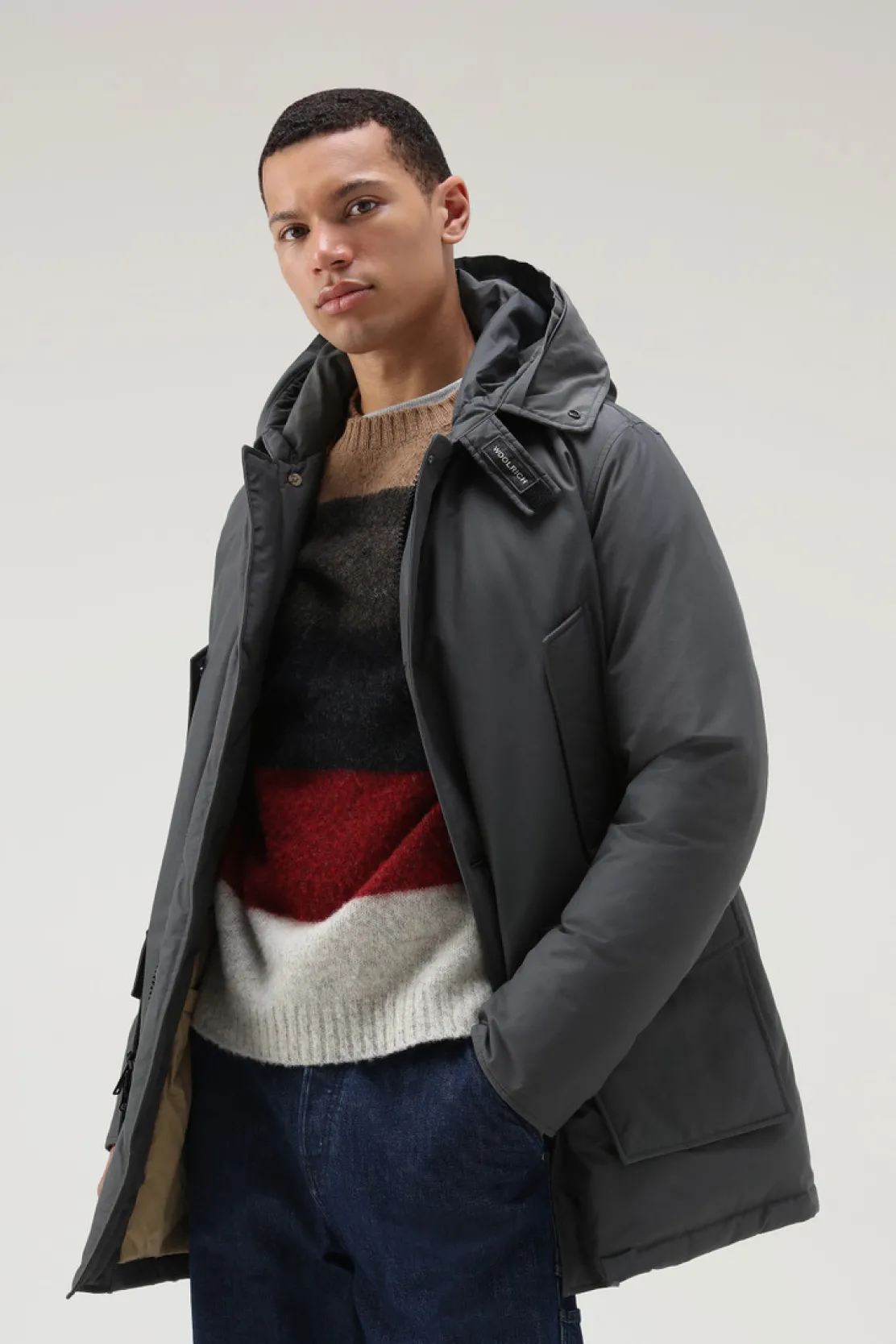 Parka>Woolrich Arctic Parka In Ramar Cloth Con Pelliccia Removibile Grey Shadow