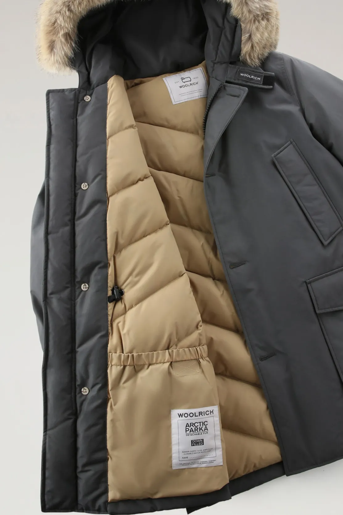 Parka>Woolrich Arctic Parka In Ramar Cloth Con Pelliccia Removibile Grey Shadow