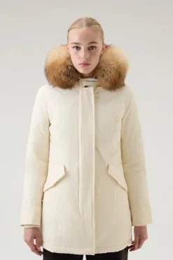 Parka>Woolrich Arctic Parka In Ramar Cloth Con Pelliccia Removibile Milky Cream