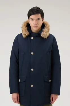 Parka>Woolrich Arctic Parka In Ramar Cloth Con Pelliccia Removibile Melton Blue