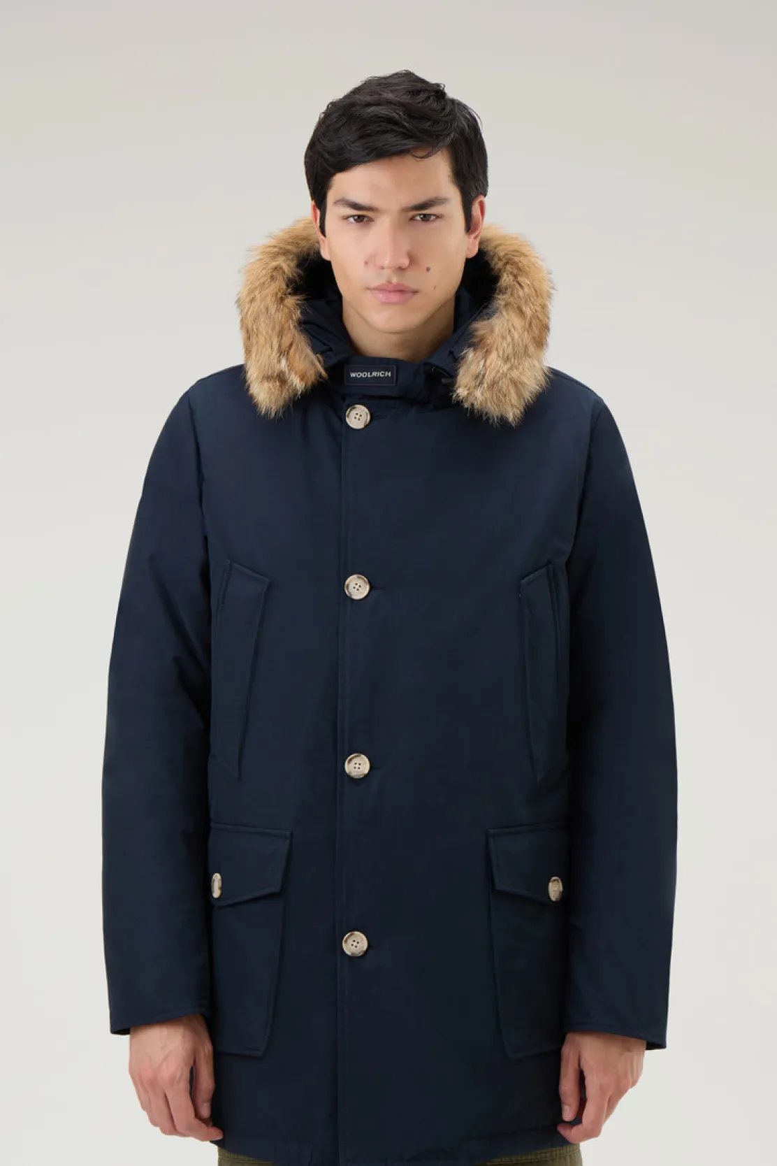 Parka>Woolrich Arctic Parka In Ramar Cloth Con Pelliccia Removibile Melton Blue