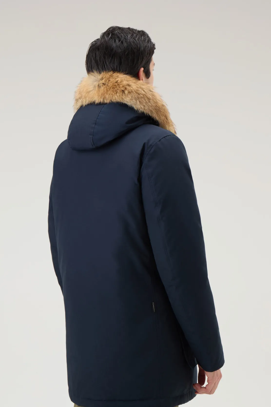 Parka>Woolrich Arctic Parka In Ramar Cloth Con Pelliccia Removibile Melton Blue