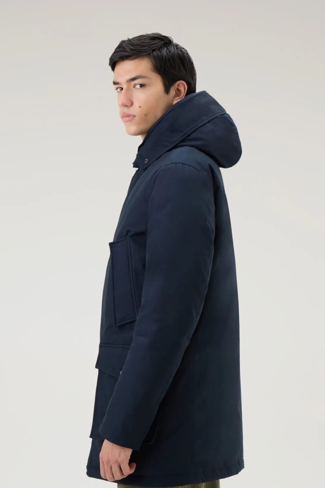 Parka>Woolrich Arctic Parka In Ramar Cloth Con Pelliccia Removibile Melton Blue