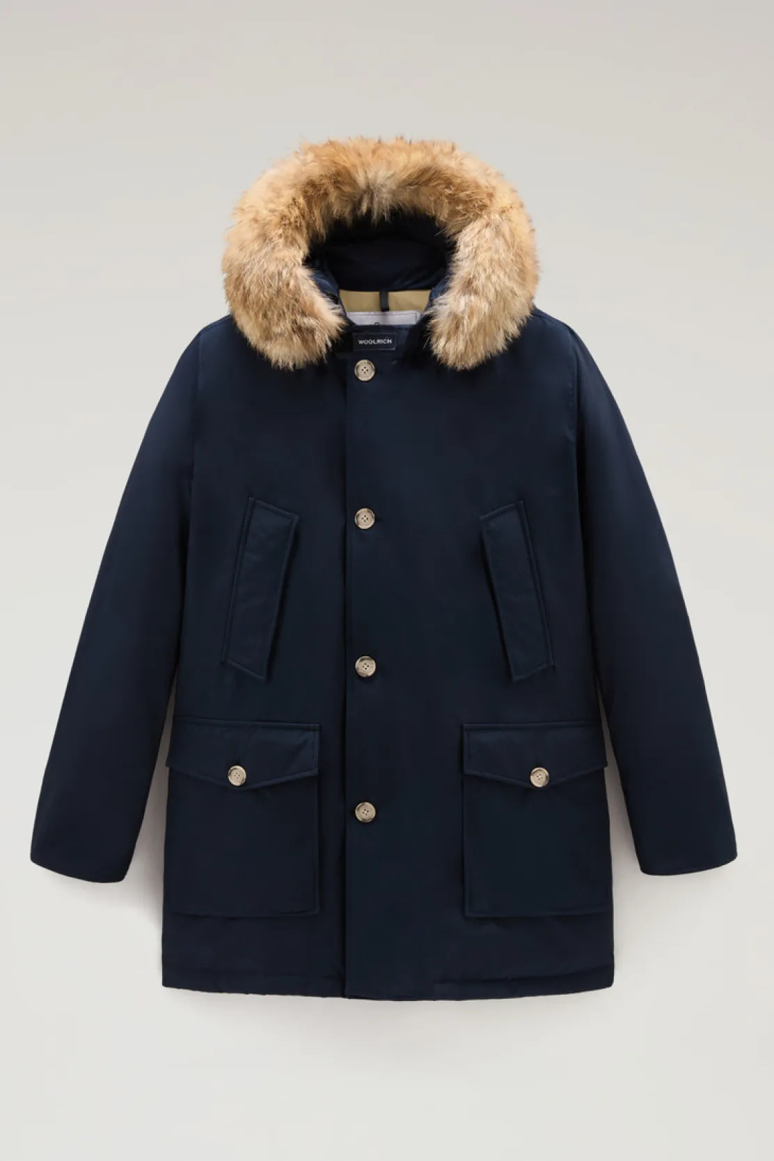Parka>Woolrich Arctic Parka In Ramar Cloth Con Pelliccia Removibile Melton Blue
