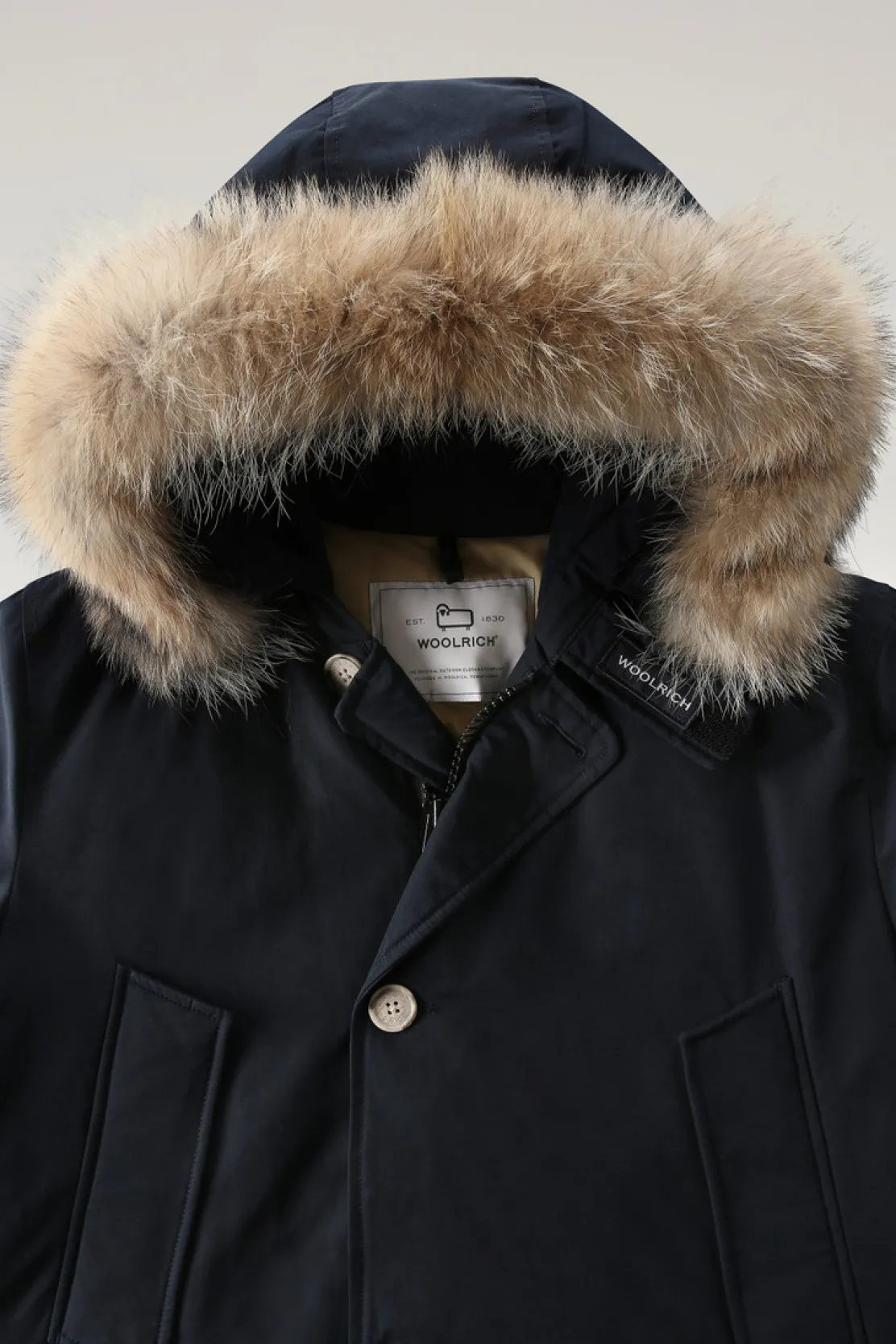 Parka>Woolrich Arctic Parka In Ramar Cloth Con Pelliccia Removibile Melton Blue