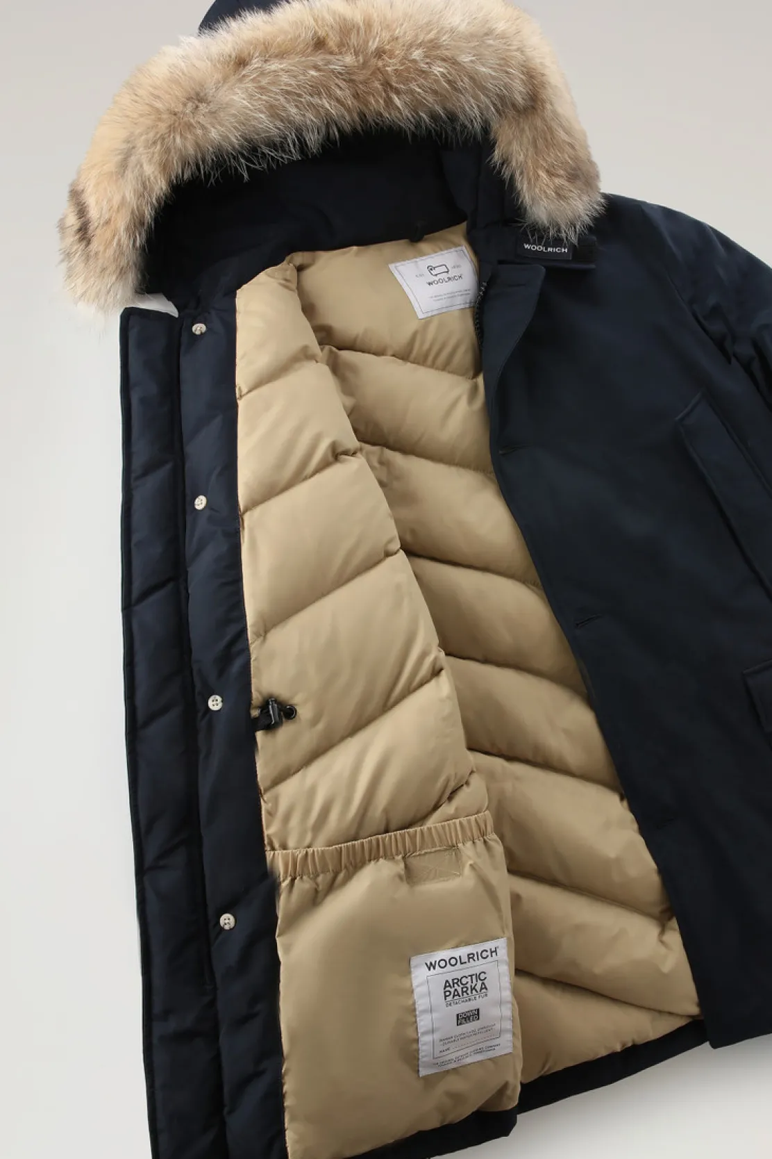 Parka>Woolrich Arctic Parka In Ramar Cloth Con Pelliccia Removibile Melton Blue
