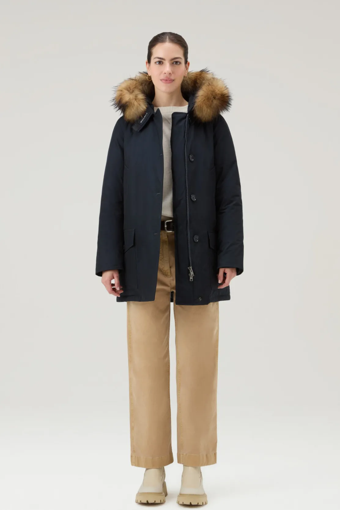 Parka>Woolrich Arctic Parka In Ramar Cloth Con Quattro Tasche E Pelliccia Removibile Dark Navy
