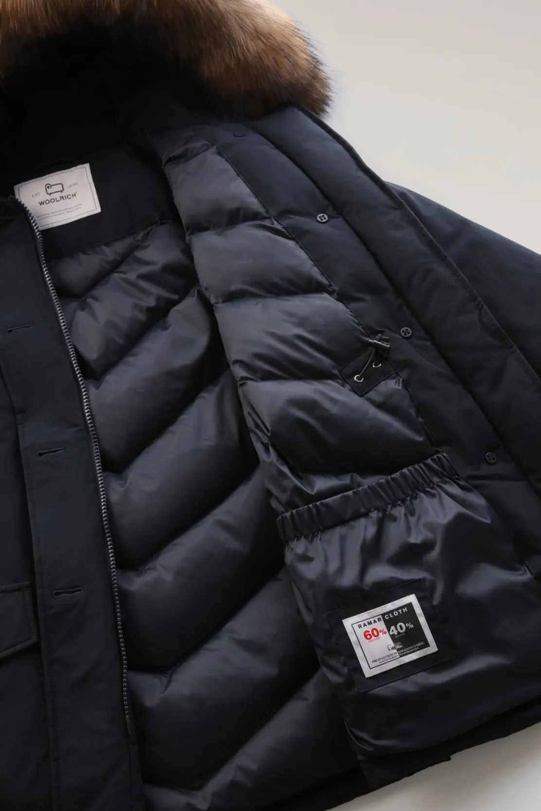 Parka>Woolrich Arctic Parka In Ramar Cloth Con Quattro Tasche E Pelliccia Removibile Dark Navy