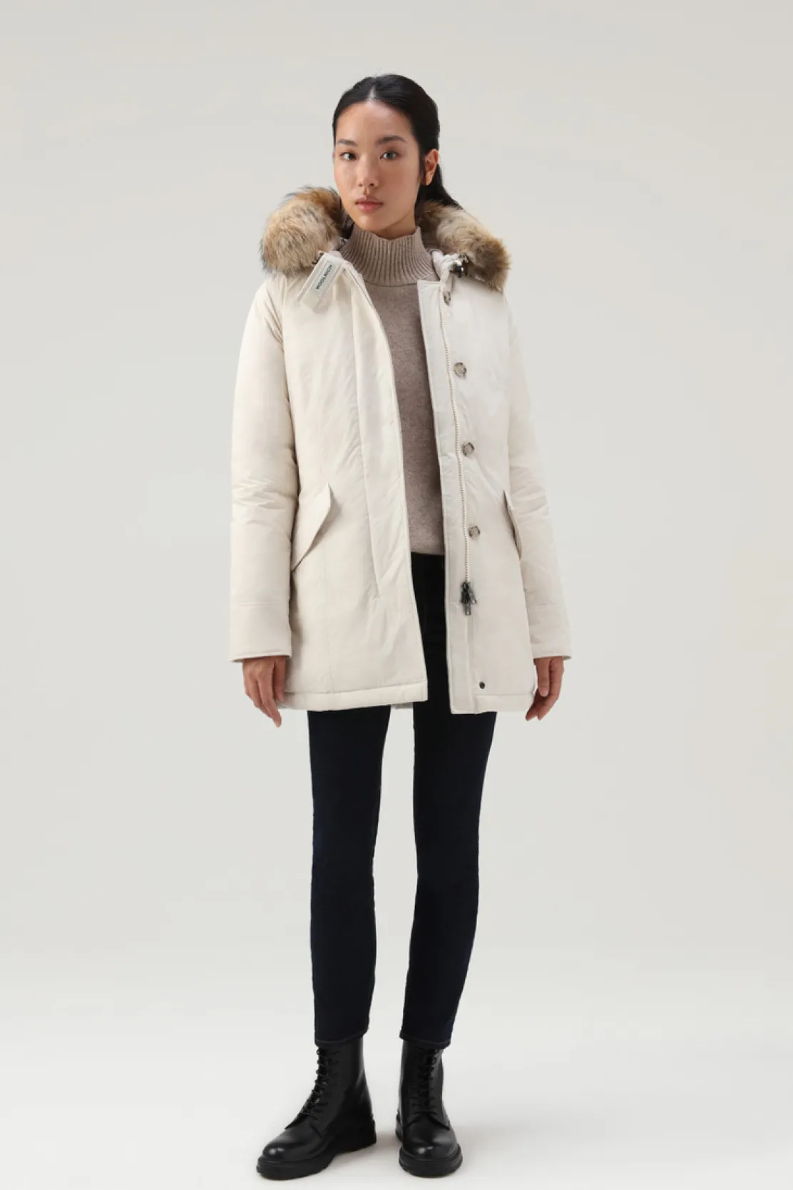 Parka>Woolrich Arctic Parka In Urban Touch Con Pelliccia Removibile Milky Cream