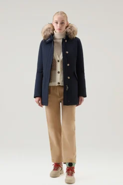 Parka>Woolrich Arctic Parka In Urban Touch Con Pelliccia Removibile Melton Blue