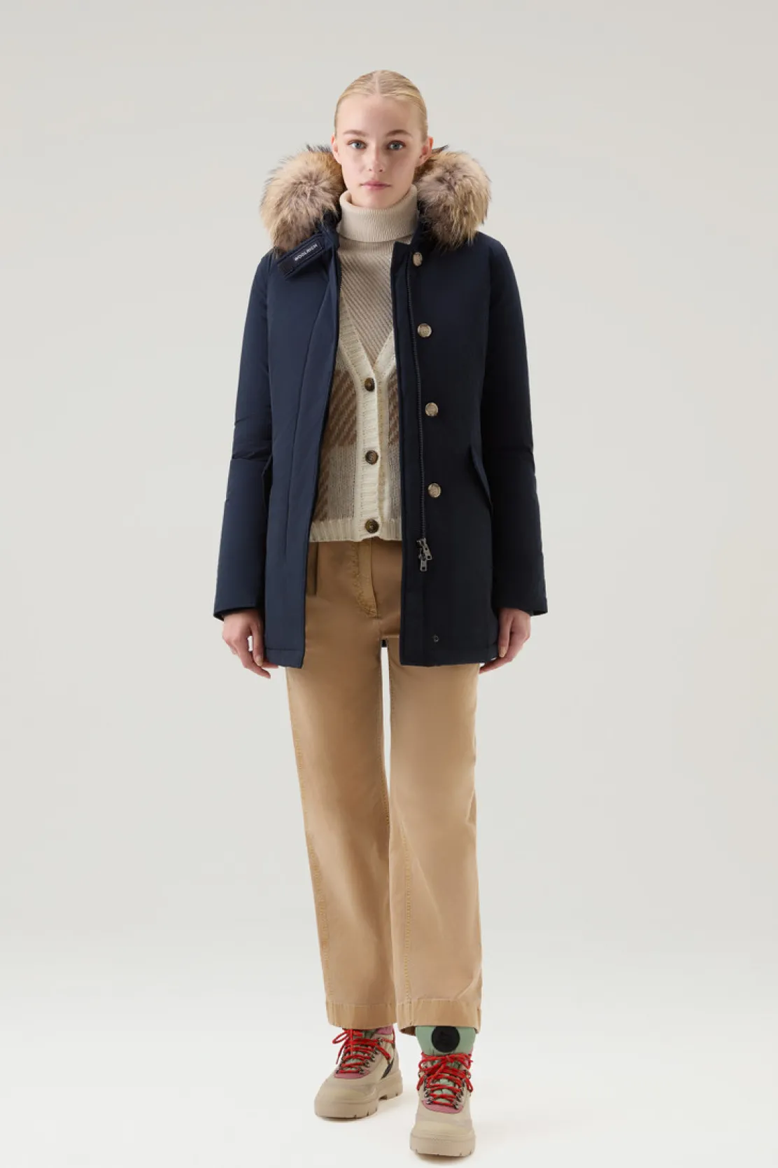 Parka>Woolrich Arctic Parka In Urban Touch Con Pelliccia Removibile Melton Blue