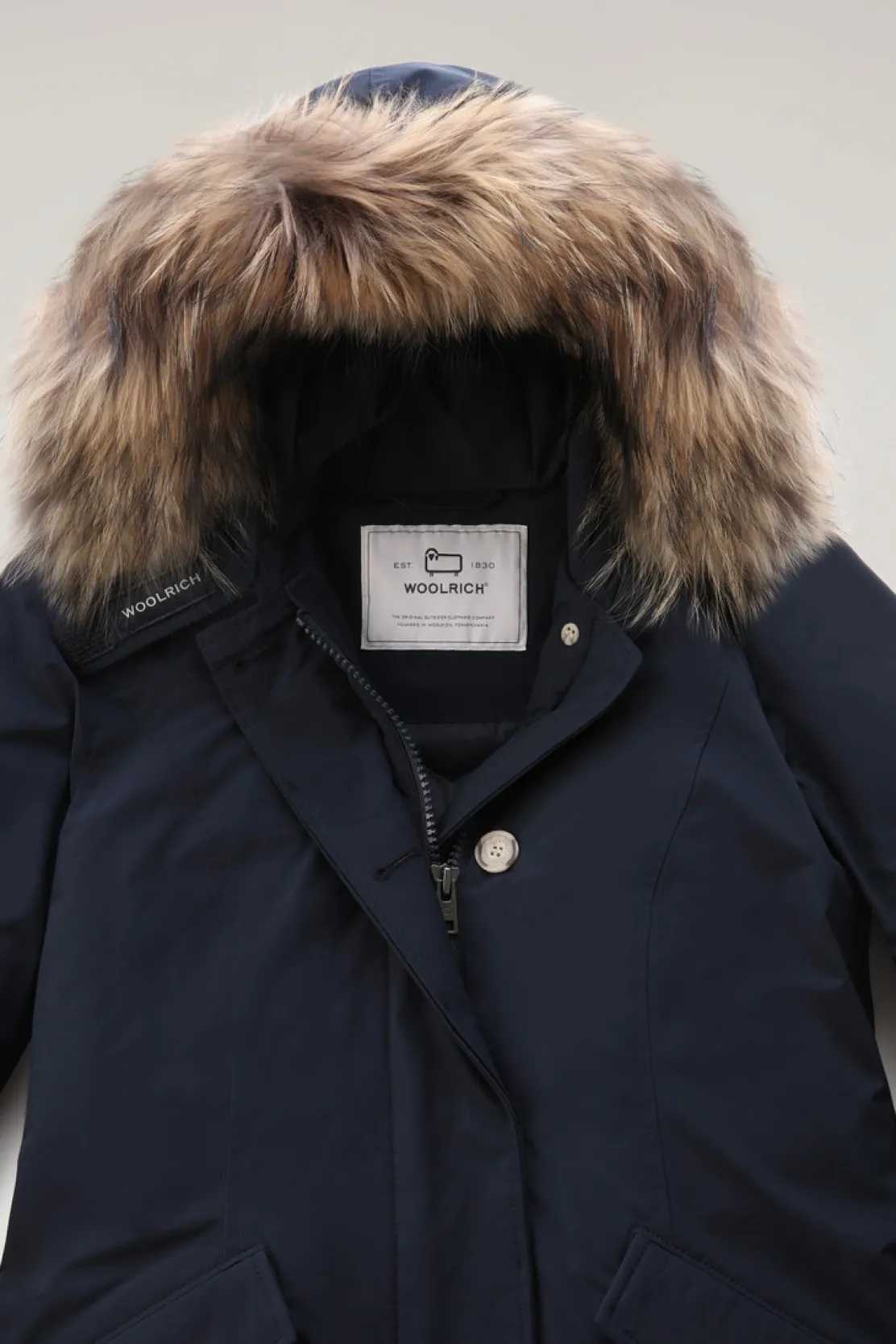 Parka>Woolrich Arctic Parka In Urban Touch Con Pelliccia Removibile Melton Blue