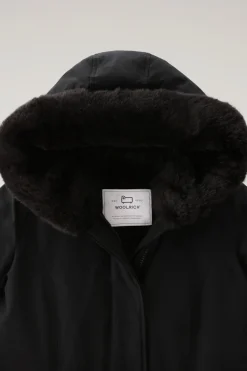 Parka>Woolrich Beaker Parka In Ramar Cloth Con Pelliccia Sintetica Black