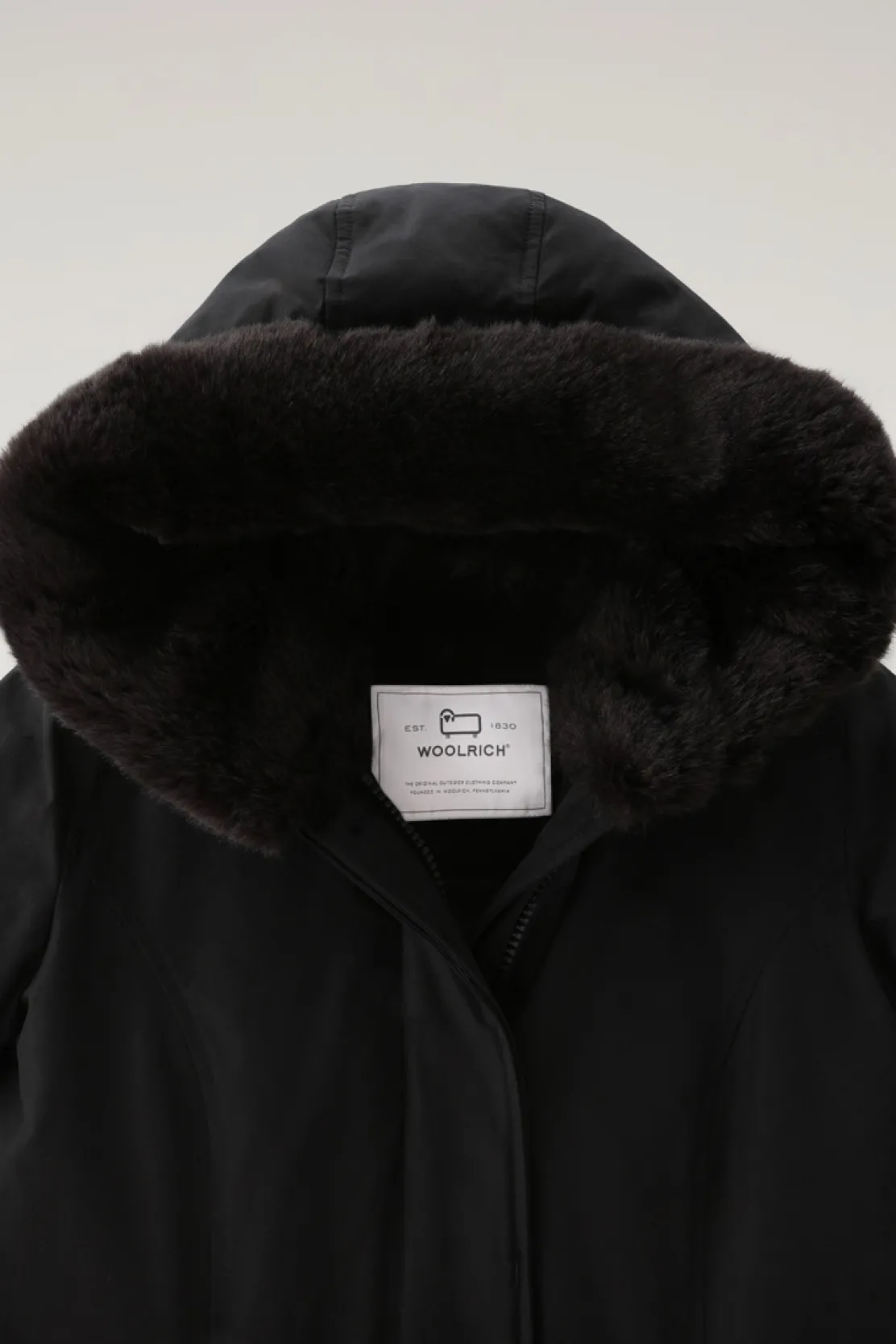 Parka>Woolrich Beaker Parka In Ramar Cloth Con Pelliccia Sintetica Black