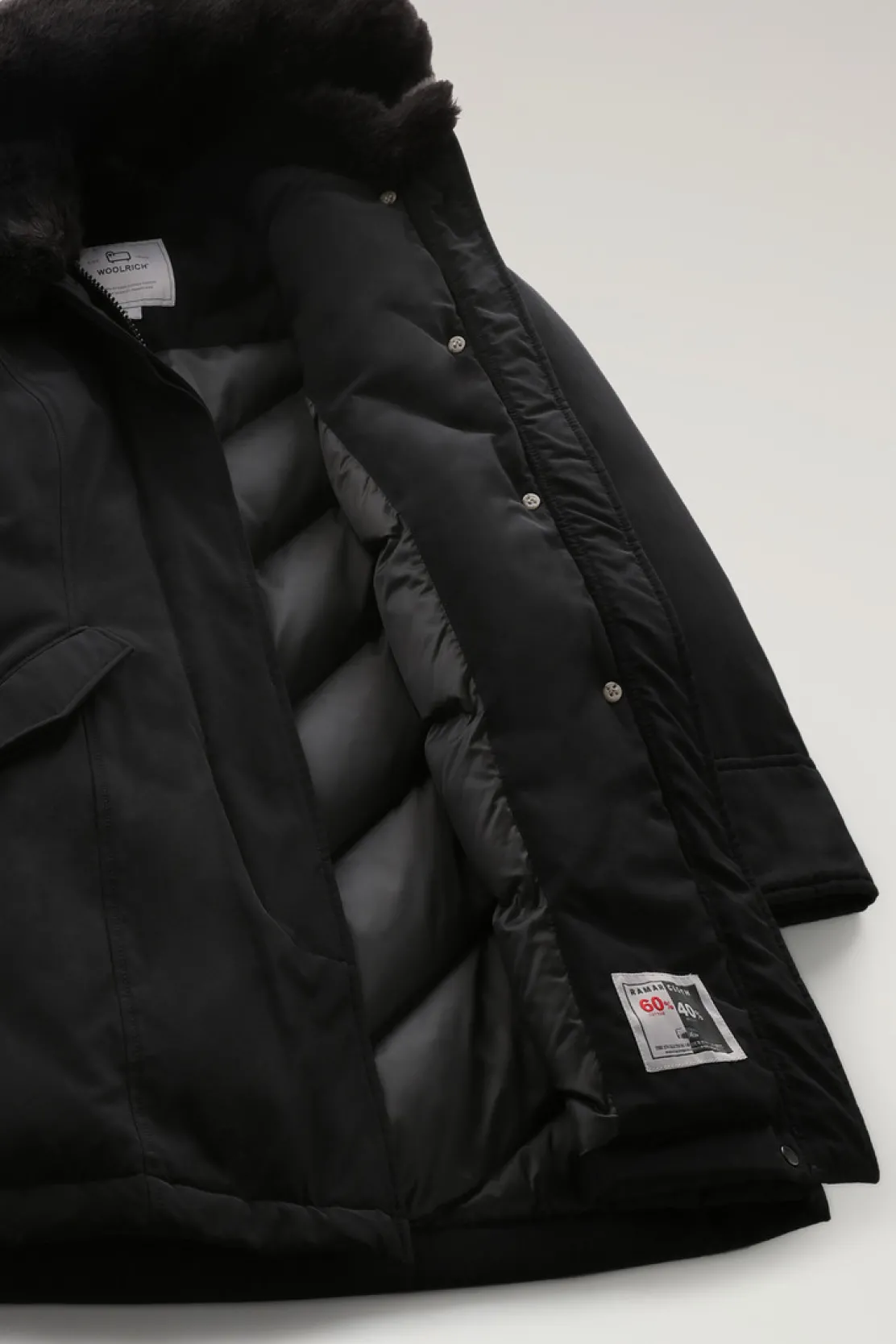 Parka>Woolrich Beaker Parka In Ramar Cloth Con Pelliccia Sintetica Black