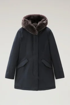Parka>Woolrich Beaker Parka In Ramar Cloth Con Pelliccia Sintetica Dark Navy