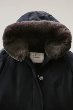 Parka>Woolrich Beaker Parka In Ramar Cloth Con Pelliccia Sintetica Dark Navy