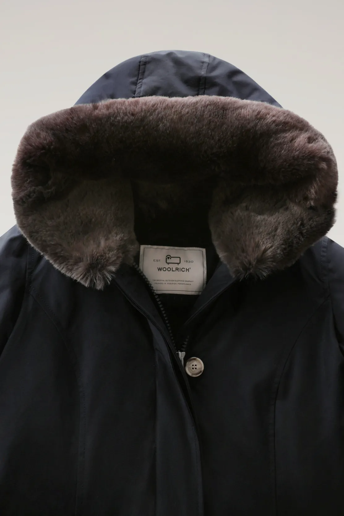 Parka>Woolrich Beaker Parka In Ramar Cloth Con Pelliccia Sintetica Dark Navy