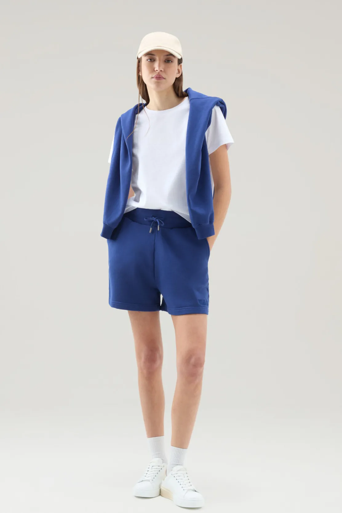 Pantaloni e pantaloncini>Woolrich Bermuda Sportivi In Puro Cotone Felpato Con Coulisse Twilight Blue