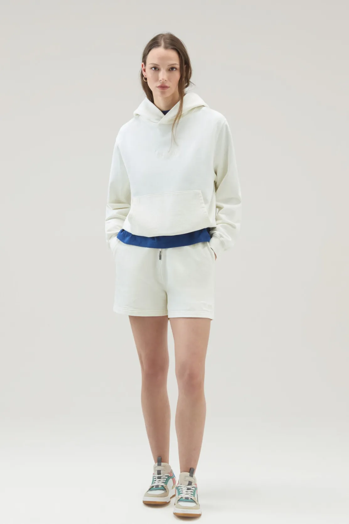 Pantaloni e pantaloncini>Woolrich Bermuda Sportivi In Puro Cotone Felpato Con Coulisse Plaster White