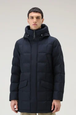 Piumini|Parka>Woolrich Blizzard Parka In Ramar Cloth Trapuntato A Quadri Melton Blue