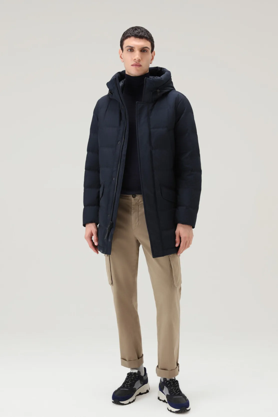 Piumini|Parka>Woolrich Blizzard Parka In Ramar Cloth Trapuntato A Quadri Melton Blue