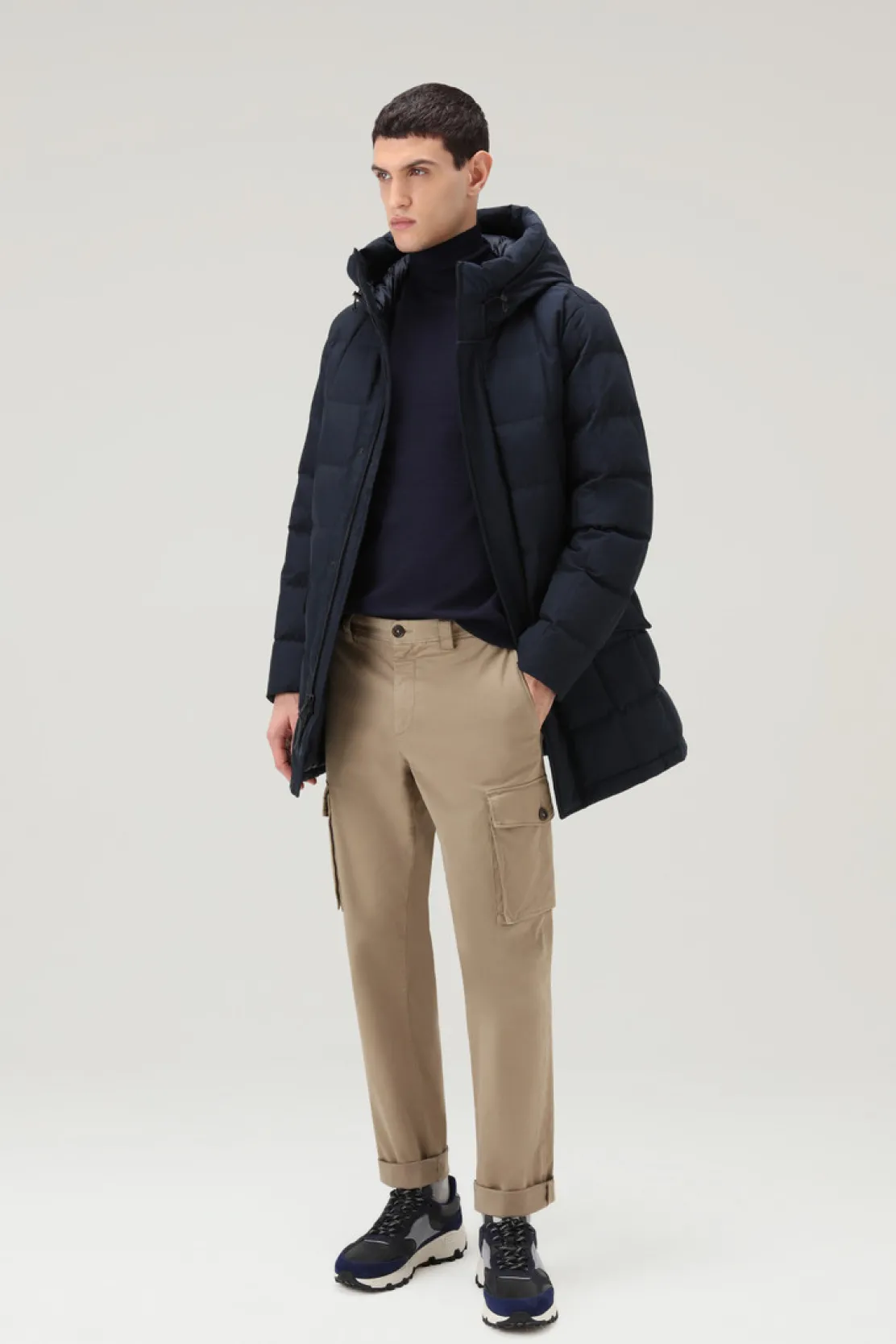 Piumini|Parka>Woolrich Blizzard Parka In Ramar Cloth Trapuntato A Quadri Melton Blue