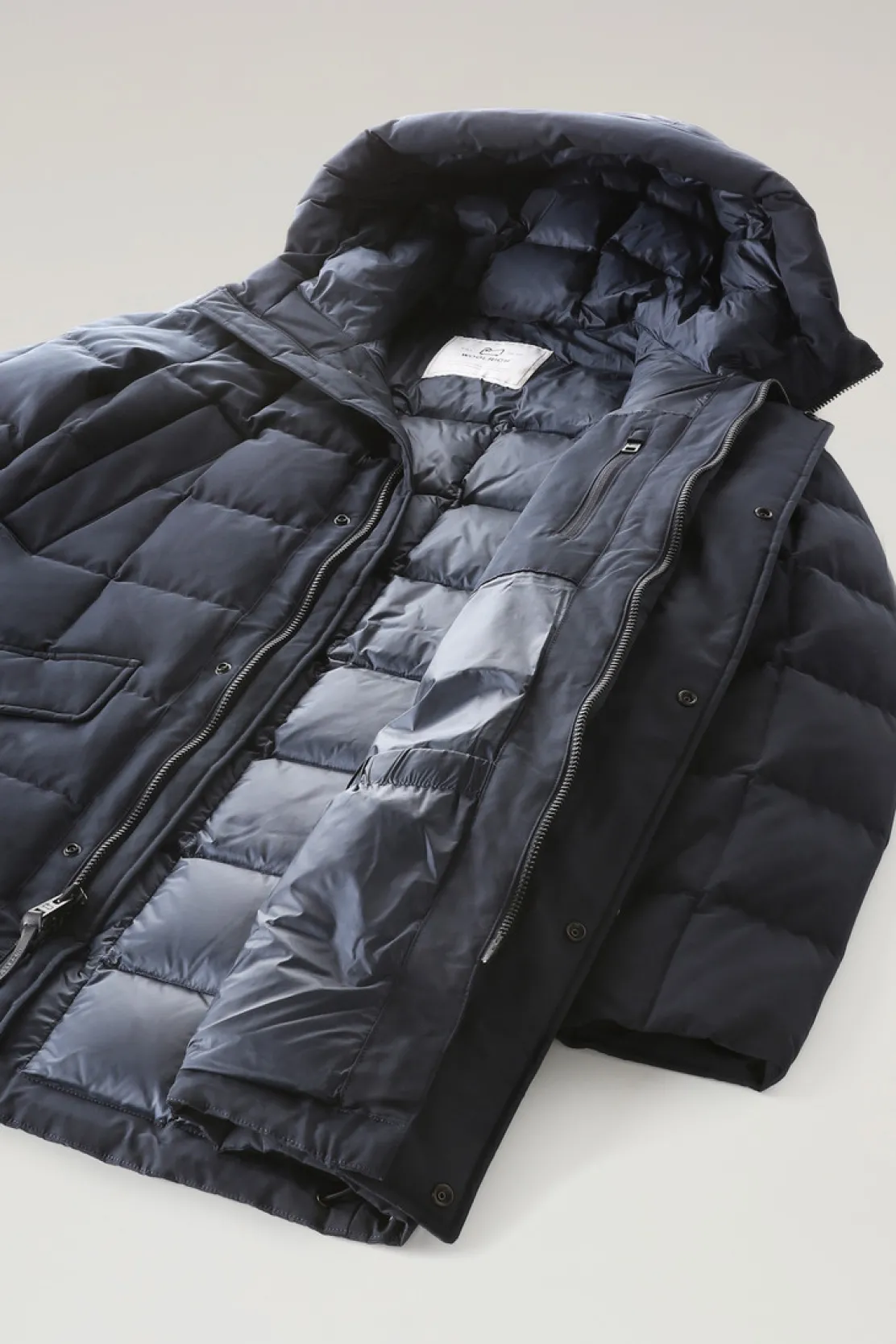 Piumini|Parka>Woolrich Blizzard Parka In Ramar Cloth Trapuntato A Quadri Melton Blue