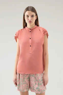 Camicie e giacche a camicia>Woolrich Blusa In Misto Lino Coral Sand