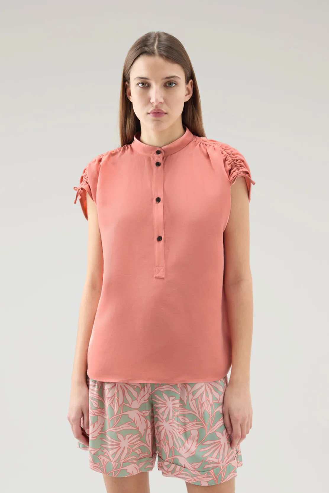 Camicie e giacche a camicia>Woolrich Blusa In Misto Lino Coral Sand