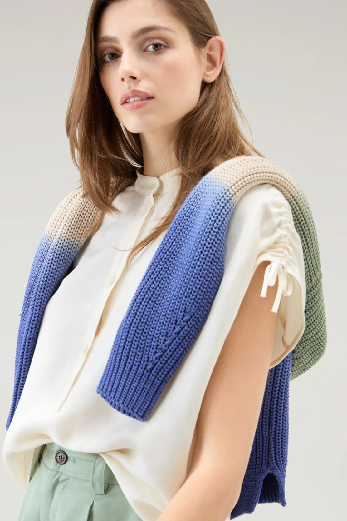 Camicie e giacche a camicia>Woolrich Blusa In Misto Lino Plaster White