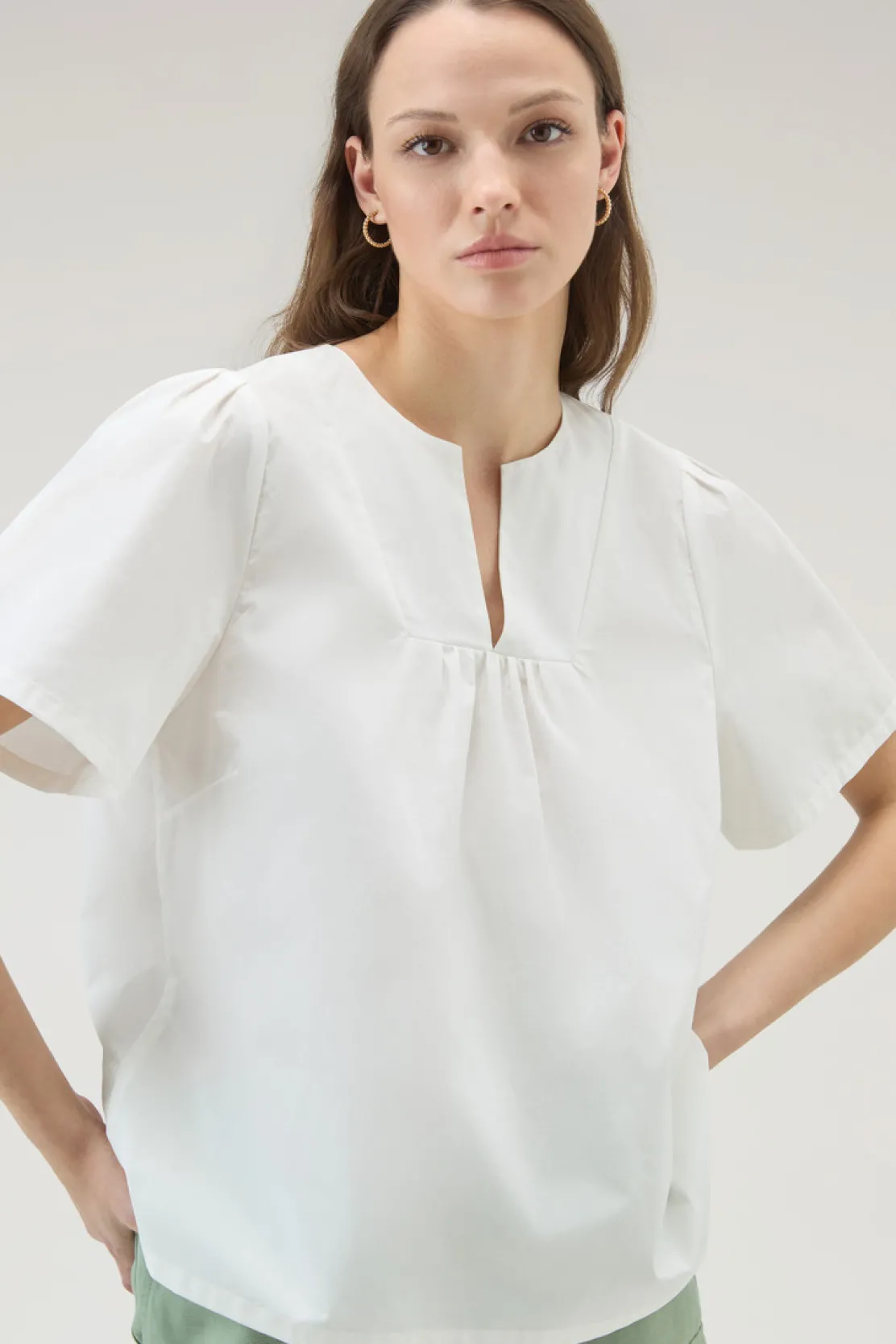 Camicie e giacche a camicia>Woolrich Blusa In Popeline Di Puro Cotone Plaster White