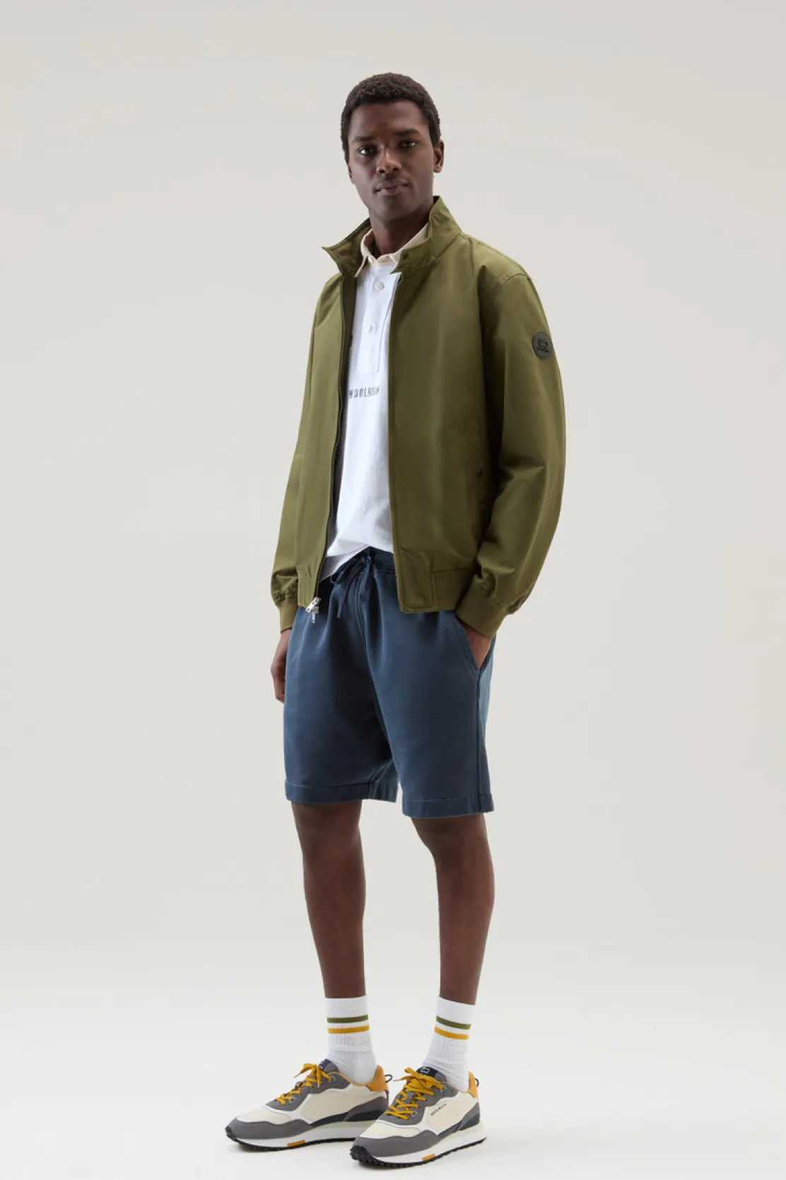 Bomber>Woolrich Bomber Cruiser In Ramar Cloth Con Collo Alto Lake Olive