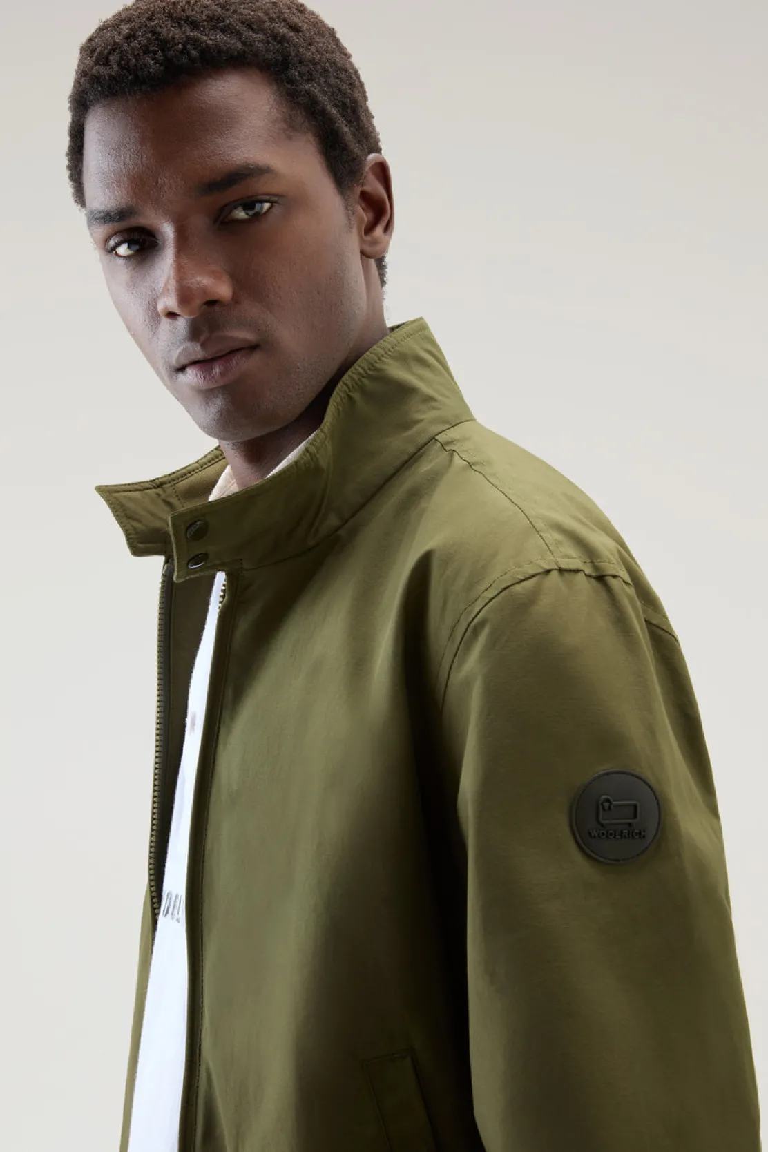Bomber>Woolrich Bomber Cruiser In Ramar Cloth Con Collo Alto Lake Olive