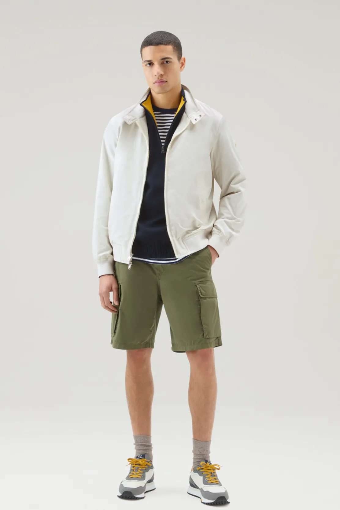 Bomber>Woolrich Bomber Cruiser In Ramar Cloth Con Collo Alto Stone