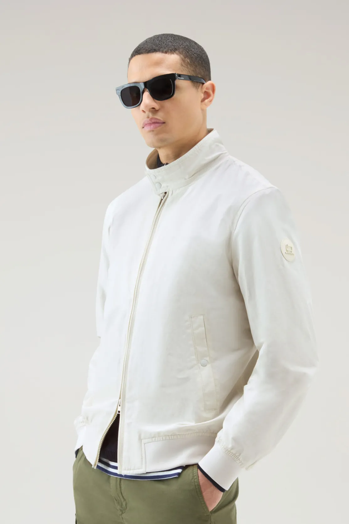 Bomber>Woolrich Bomber Cruiser In Ramar Cloth Con Collo Alto Stone