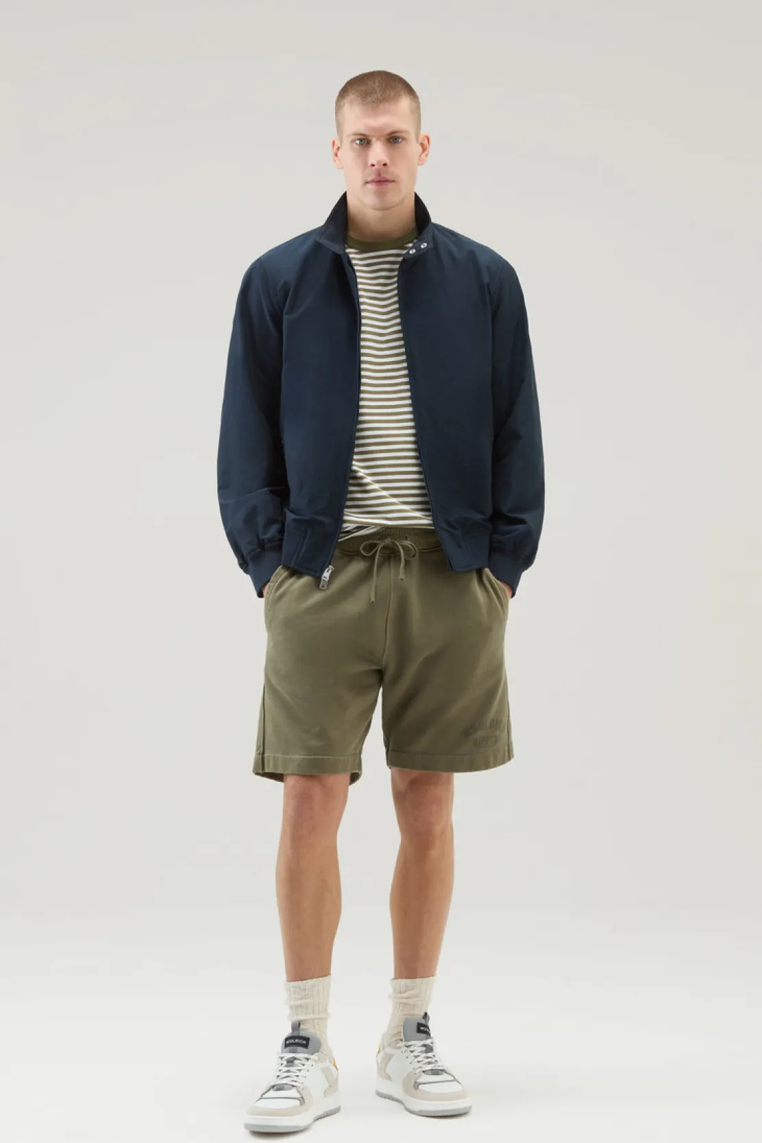 Bomber>Woolrich Bomber Cruiser In Ramar Cloth Con Collo Alto Melton Blue