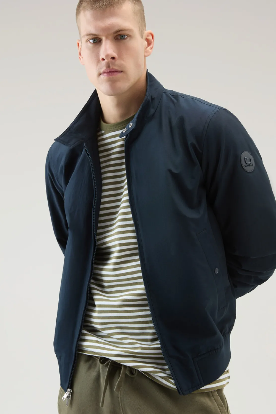 Bomber>Woolrich Bomber Cruiser In Ramar Cloth Con Collo Alto Melton Blue