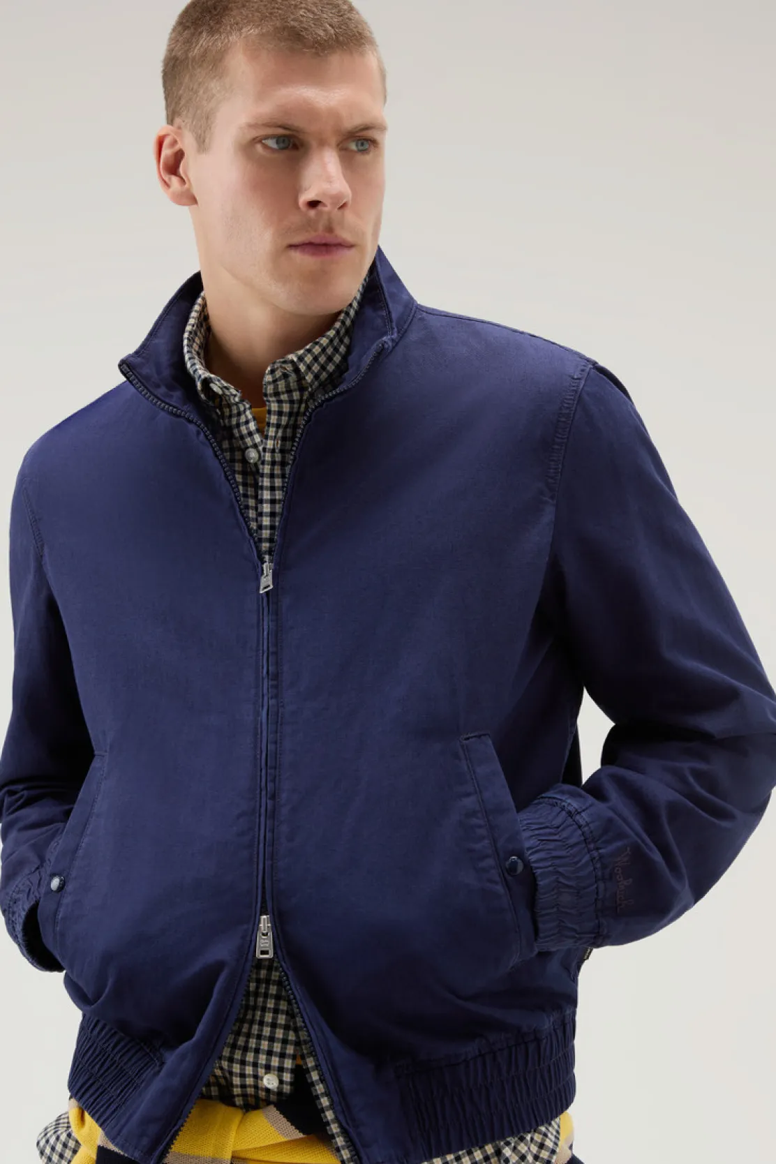 Bomber>Woolrich Bomber In Misto Cotone E Lino Maritime Blue