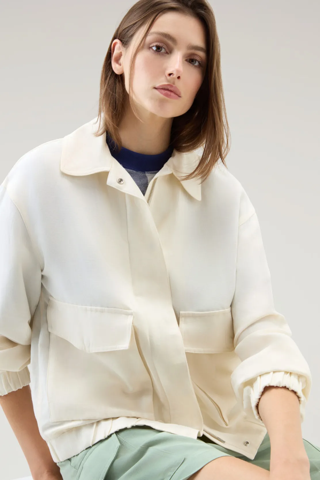 Bomber>Woolrich Bomber In Misto Lino Plaster White