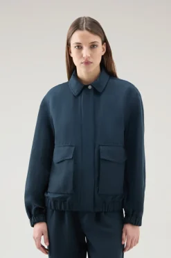 Bomber>Woolrich Bomber In Misto Lino Melton Blue