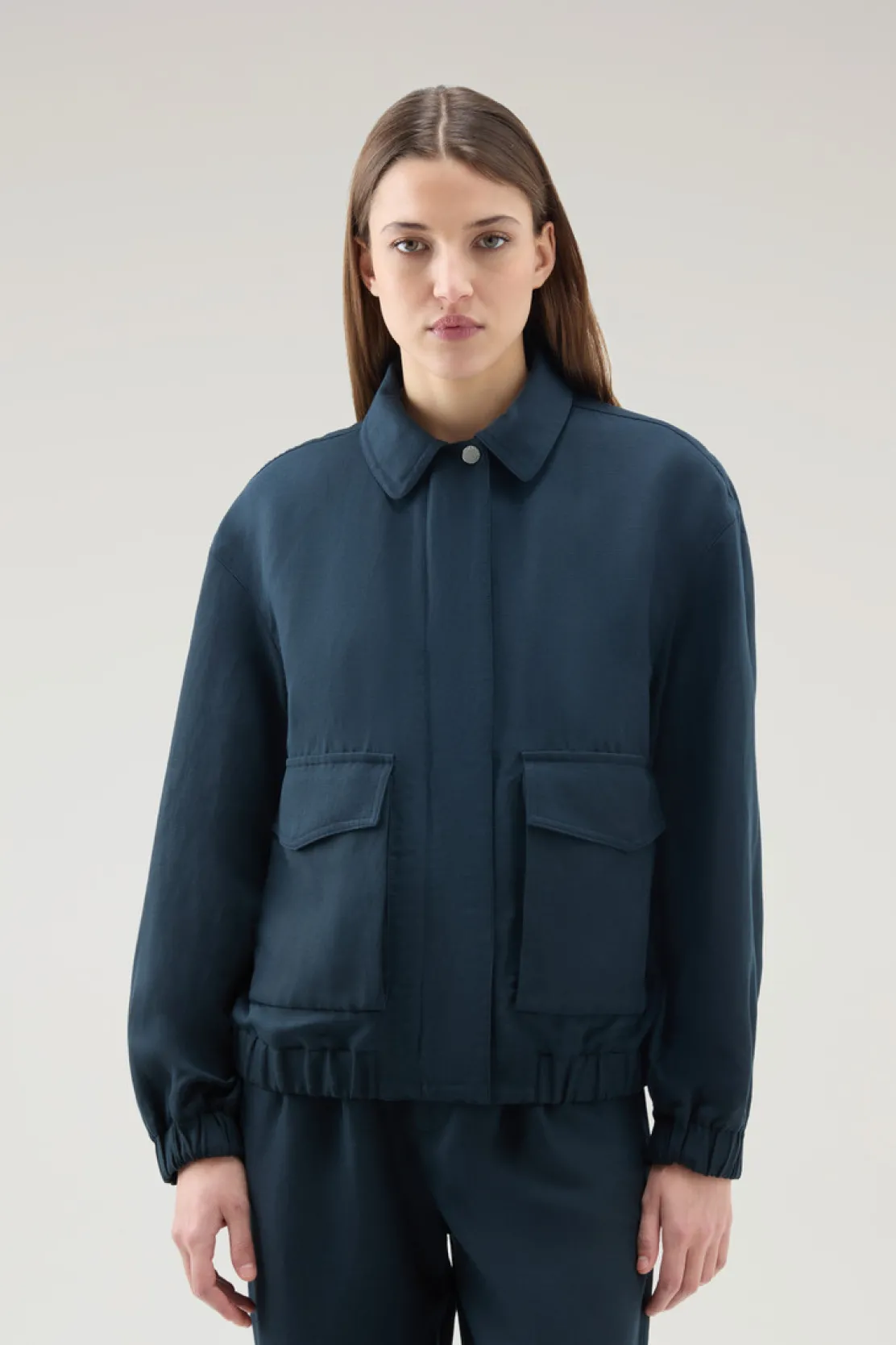 Bomber>Woolrich Bomber In Misto Lino Melton Blue