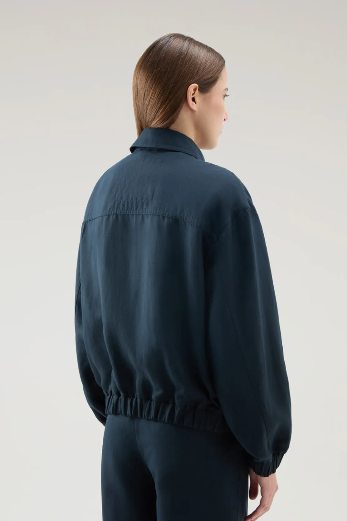 Bomber>Woolrich Bomber In Misto Lino Melton Blue