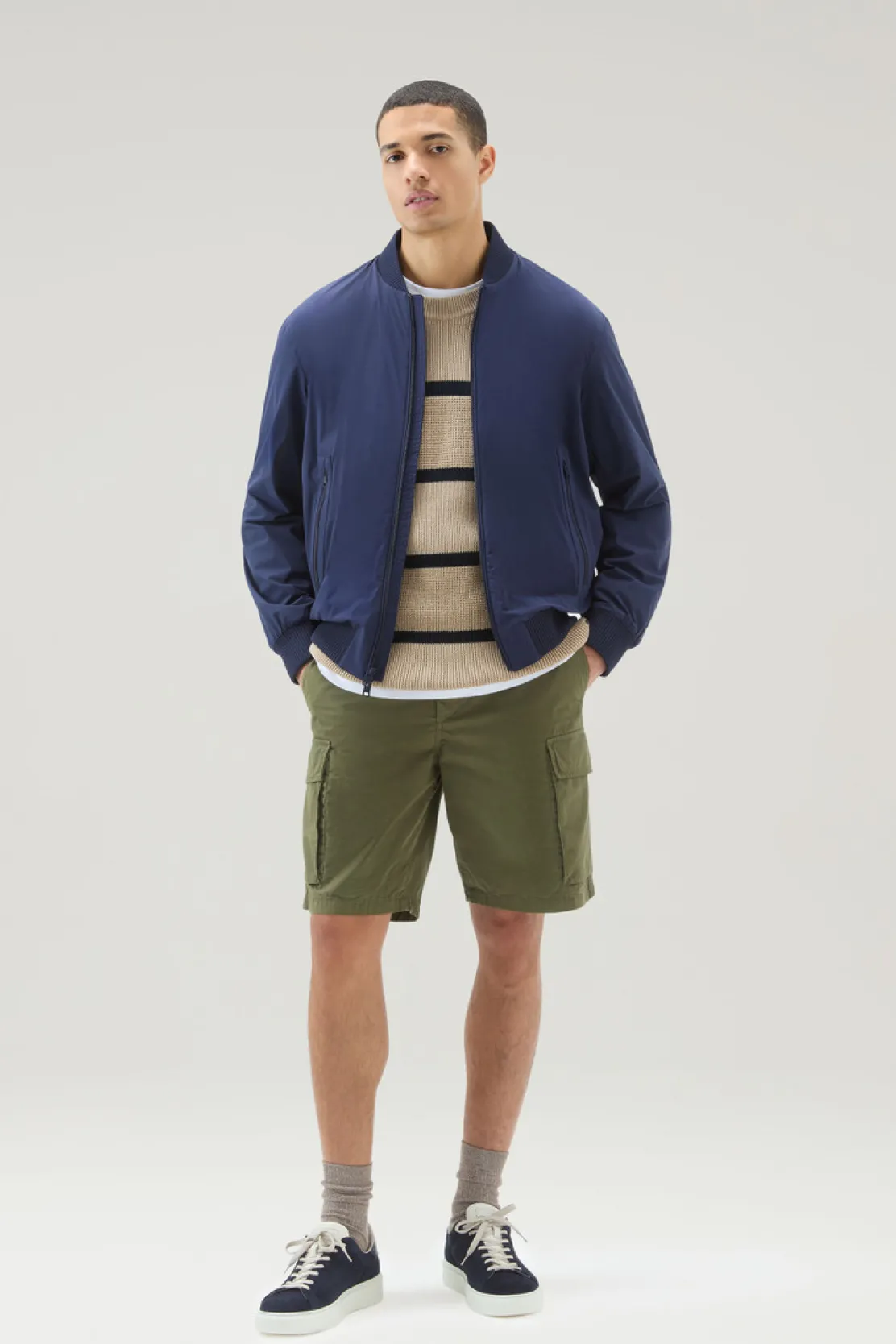 Bomber>Woolrich Bomber In Nylon Elasticizzato Con Finitura Opaca Maritime Blue