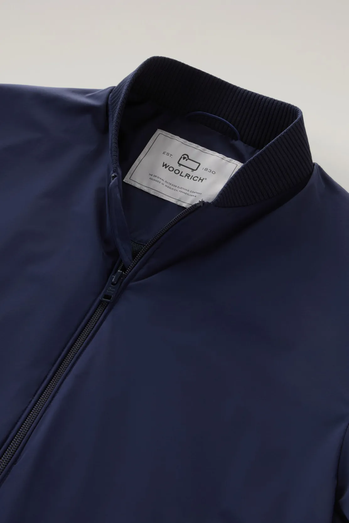 Bomber>Woolrich Bomber In Nylon Elasticizzato Con Finitura Opaca Maritime Blue